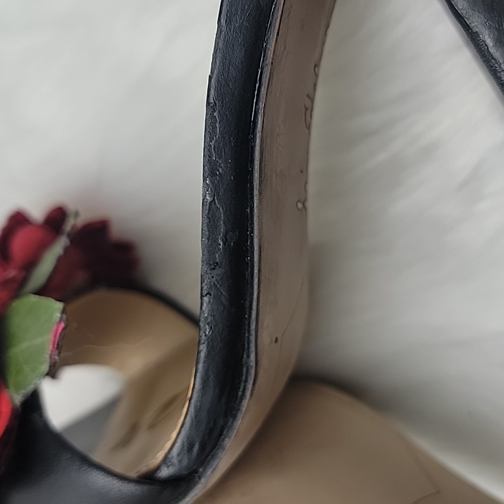 SAM EDELMAN Yaro Black Leather Red Rosette Open Toe Party Block Heel Sandals 7.5 - Picture 12 of 16